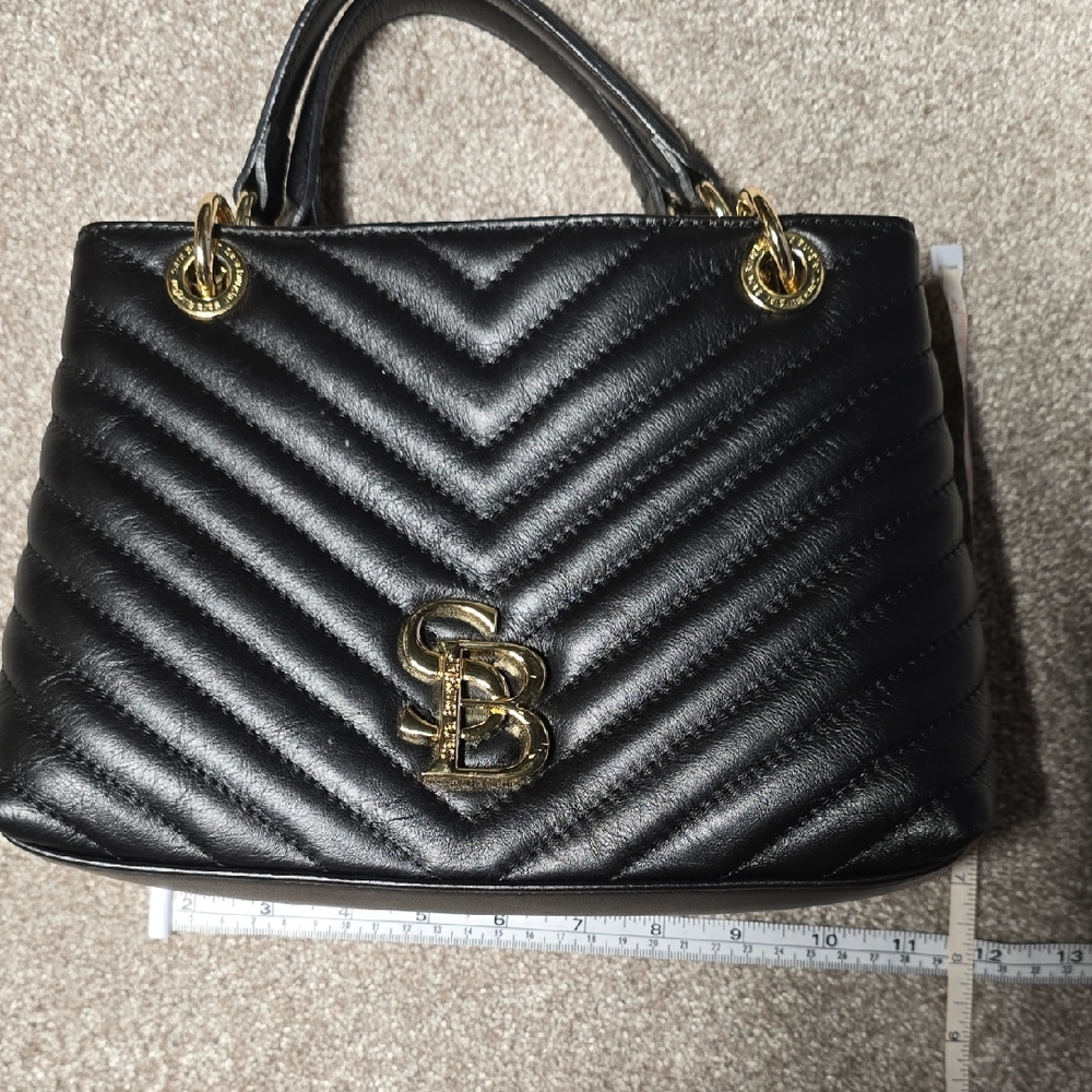 Chic Black Quilted Satchel with Gold Accents